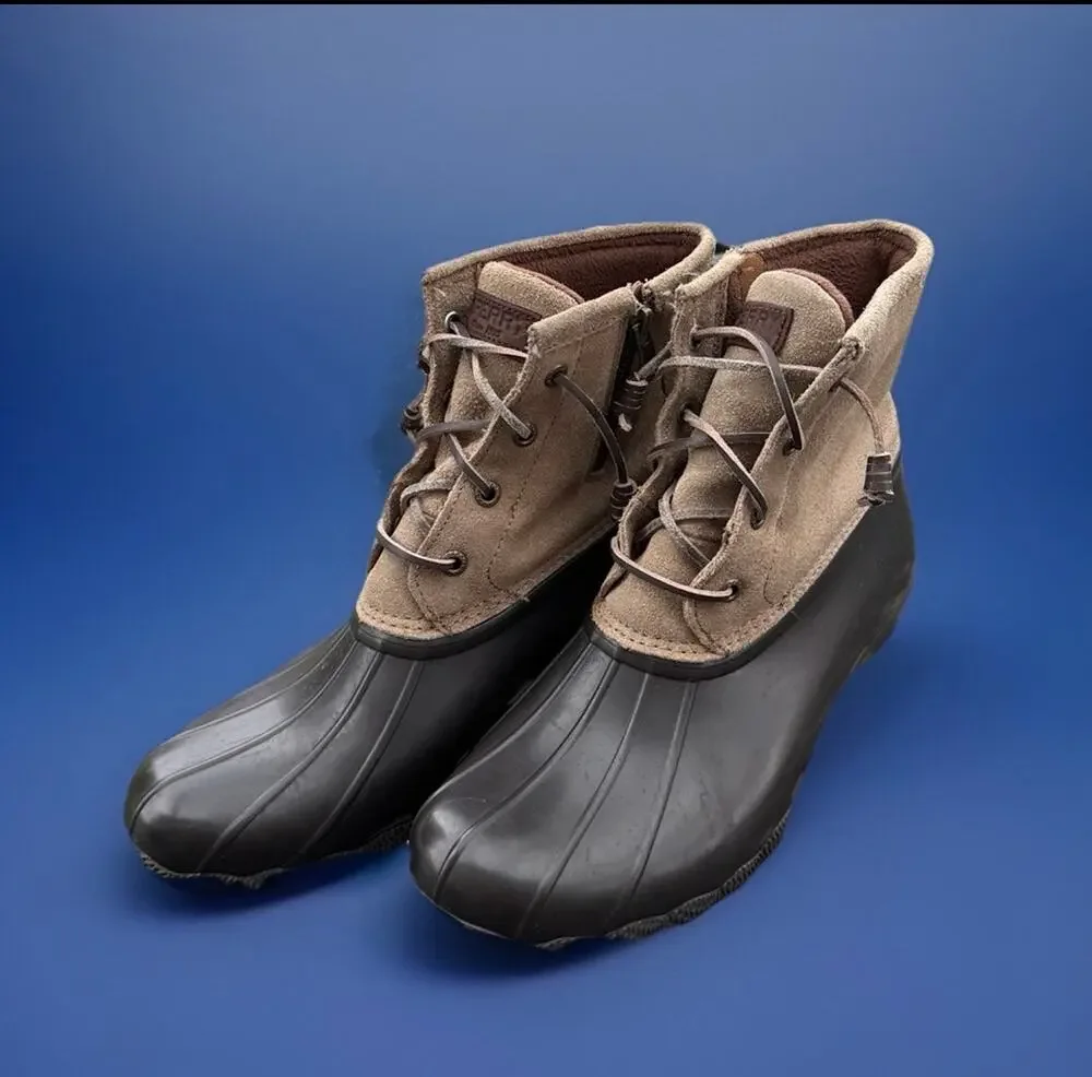 Sperry Saltwater Duck Boots Waterproof Brown Black Women's Size 9.5